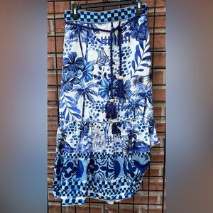 House of Harlow 1960 Blue and White Hibiscus Skirt